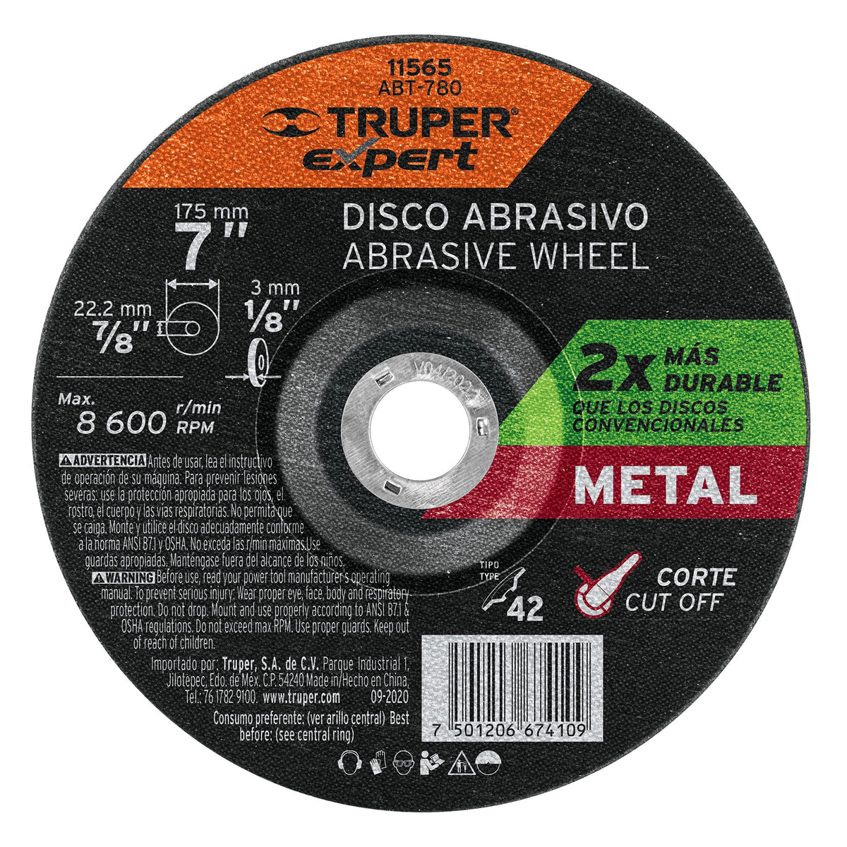 Disco Tipo 42 de 7' x 3.2 mm corte metal TRUPER EXPERT — foto oficial 1
