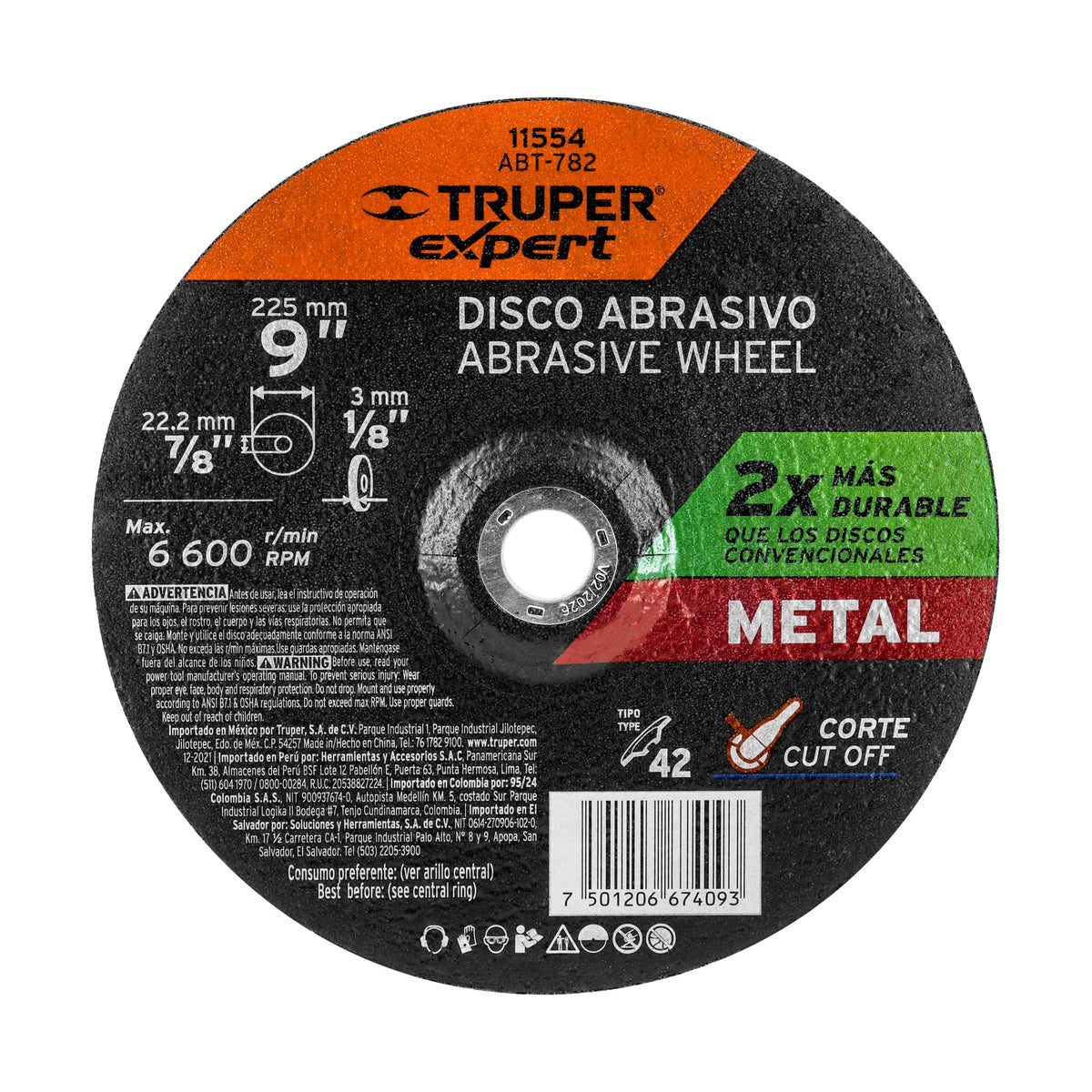 Disco Tipo 42 de 9' x 3.2 mm corte metal TRUPER EXPERT — foto oficial 1