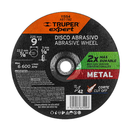 Disco Tipo 42 de 9' x 3.2 mm corte metal TRUPER EXPERT — foto oficial 1