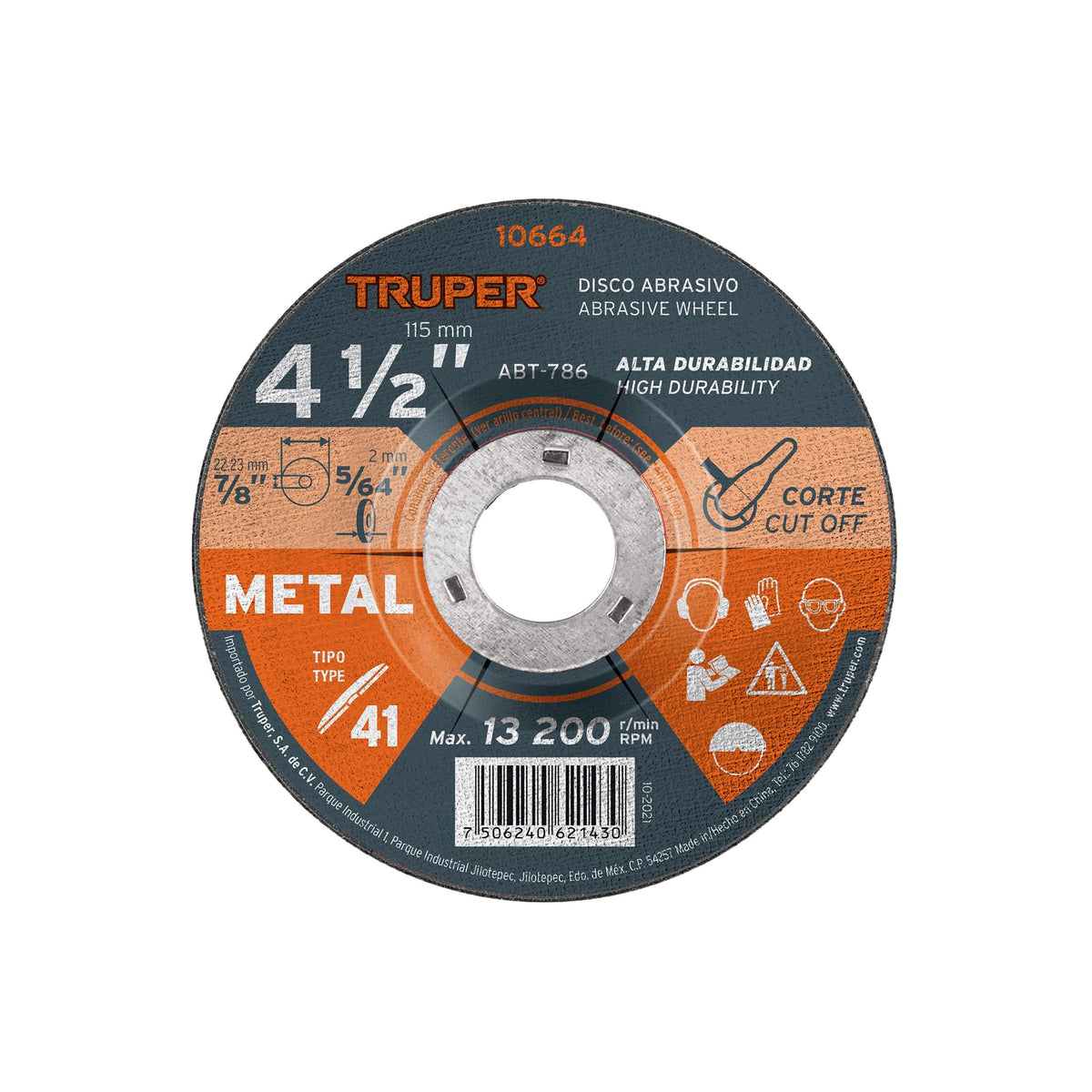 Disco de 4-1/2' para corte de metal, tipo 41, TRUPER — foto oficial 1