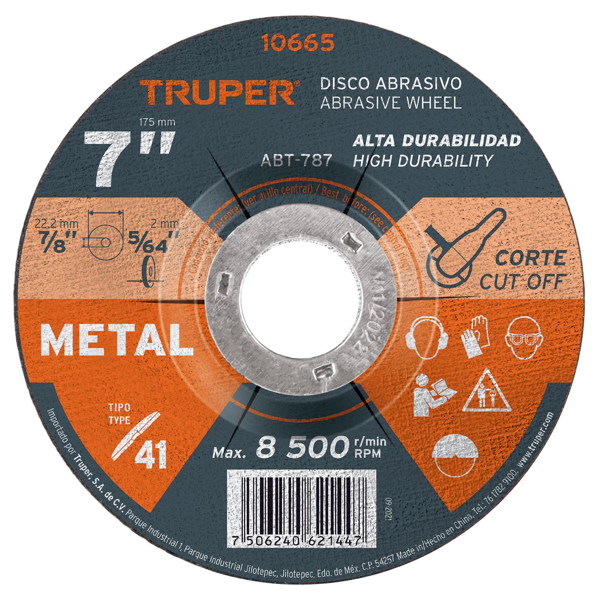 Disco de 7' para corte de metal, tipo 41, TRUPER — foto oficial 1