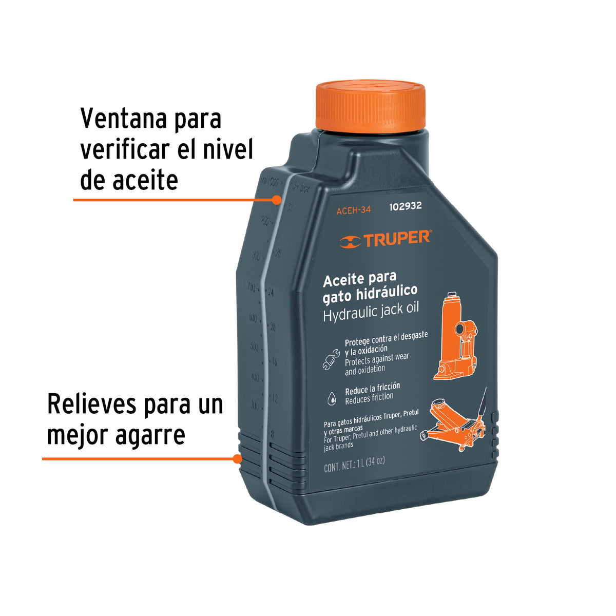 Aceite hidráulico para gatos, 1 Litro, TRUPER, Truper, SKU 102932 — vista 3