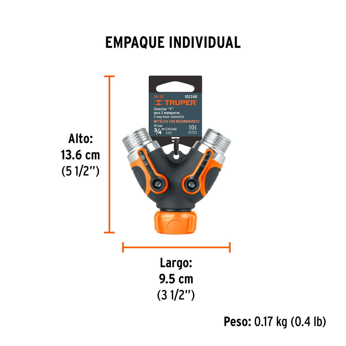 Conector 'Y' 3/4' metálico con recubrimiento para manguera, Truper, SKU 102248 — vista 5