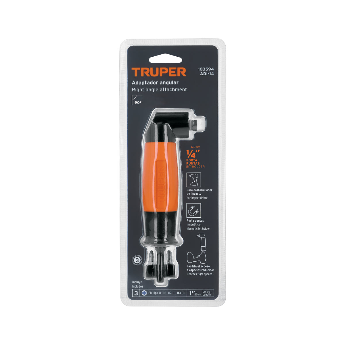 Adaptador para destornilladores impacto, porta puntas 1/4', Truper, SKU 103594 — vista 2