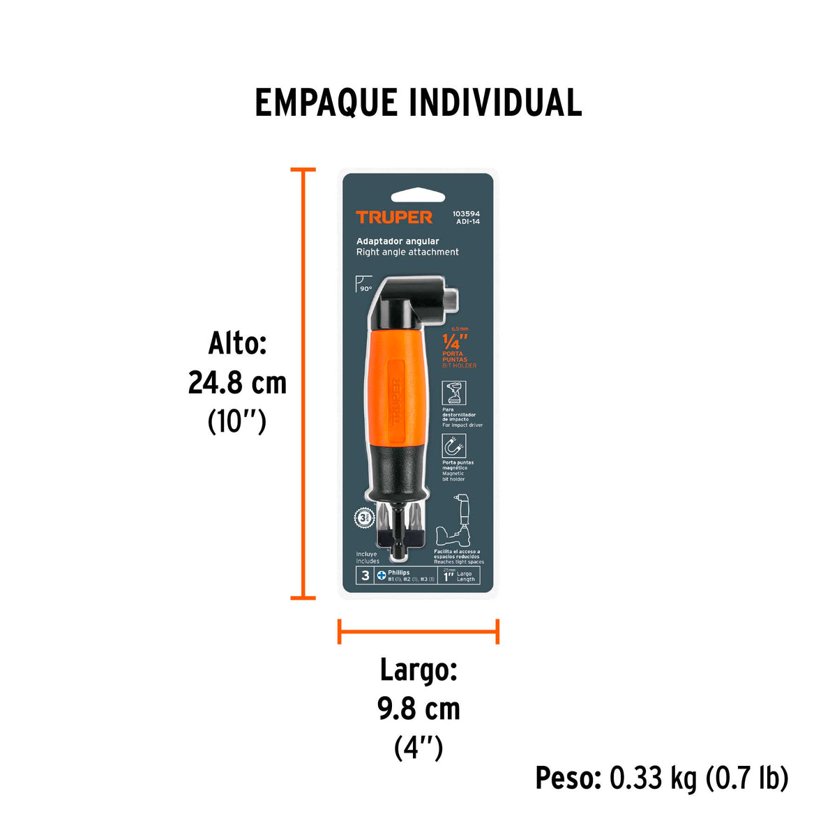 Adaptador para destornilladores impacto, porta puntas 1/4', Truper, SKU 103594 — vista 5
