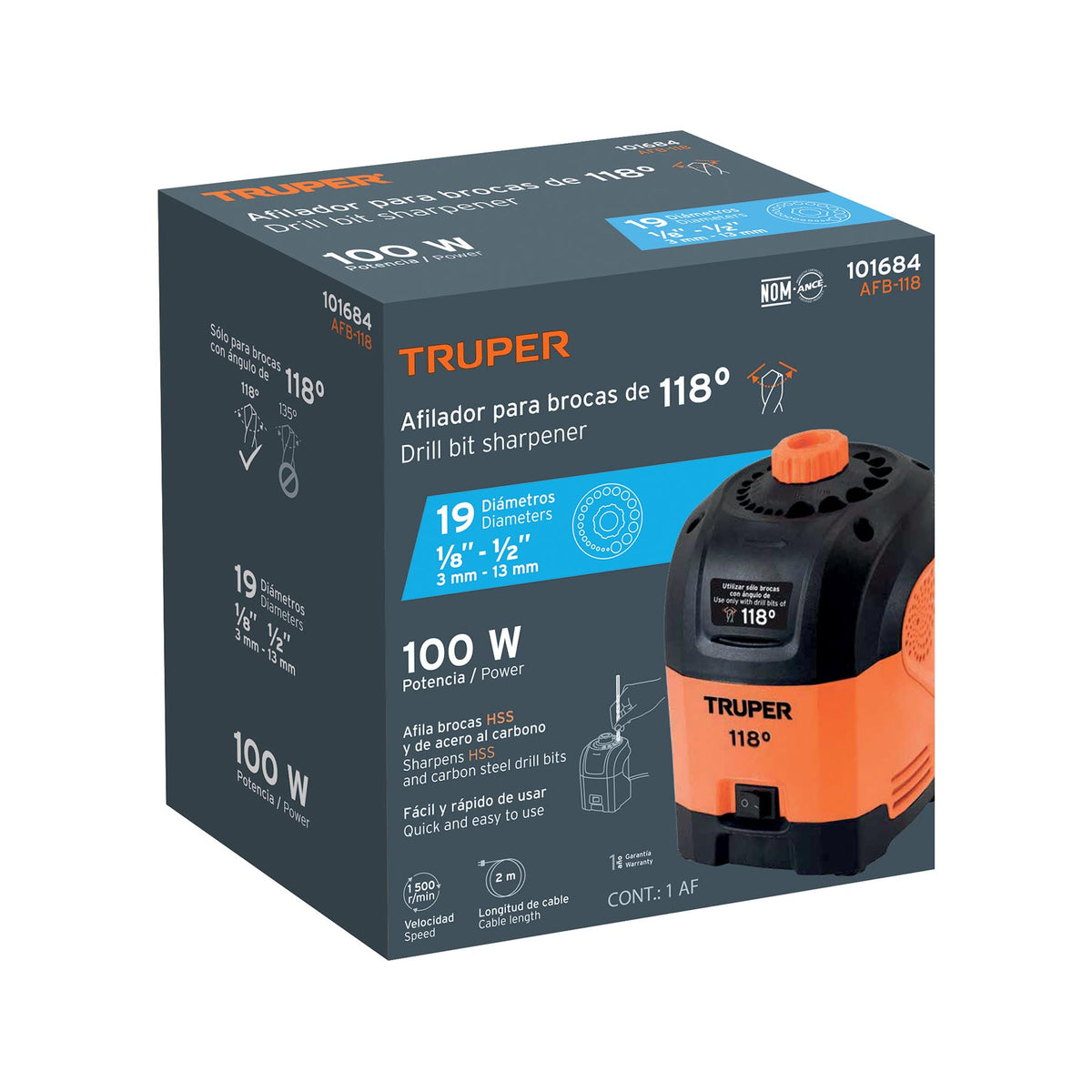 Afilador eléctrico para brocas con punta 118°, TRUPER, Truper, SKU 101684 — vista 2