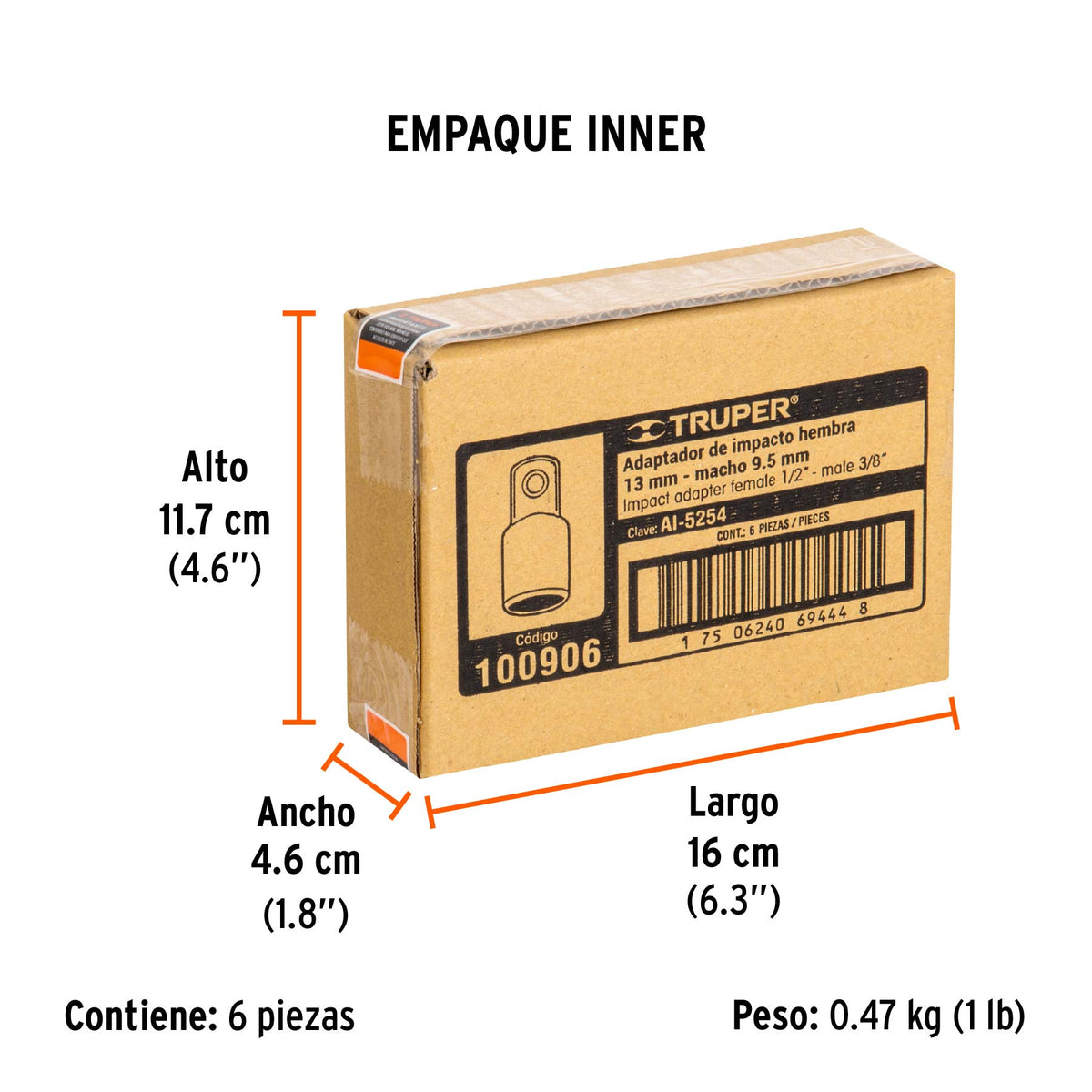 Adaptador de impacto 1/2' (H) x 3/8' (M), TRUPER, Truper, SKU 100906 — vista 6