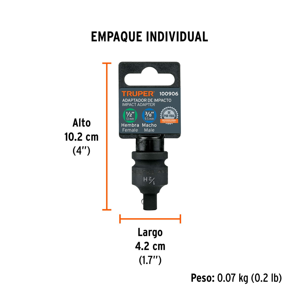 Adaptador de impacto 1/2' (H) x 3/8' (M), TRUPER, Truper, SKU 100906 — vista 5
