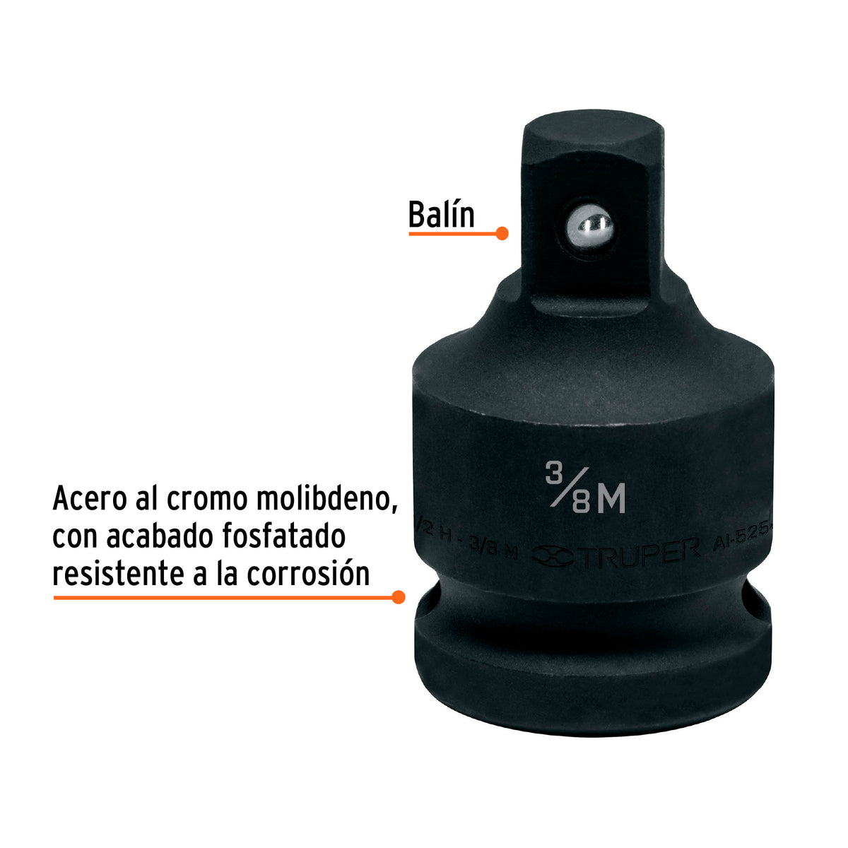 Adaptador de impacto 1/2' (H) x 3/8' (M), TRUPER, Truper, SKU 100906 — vista 3