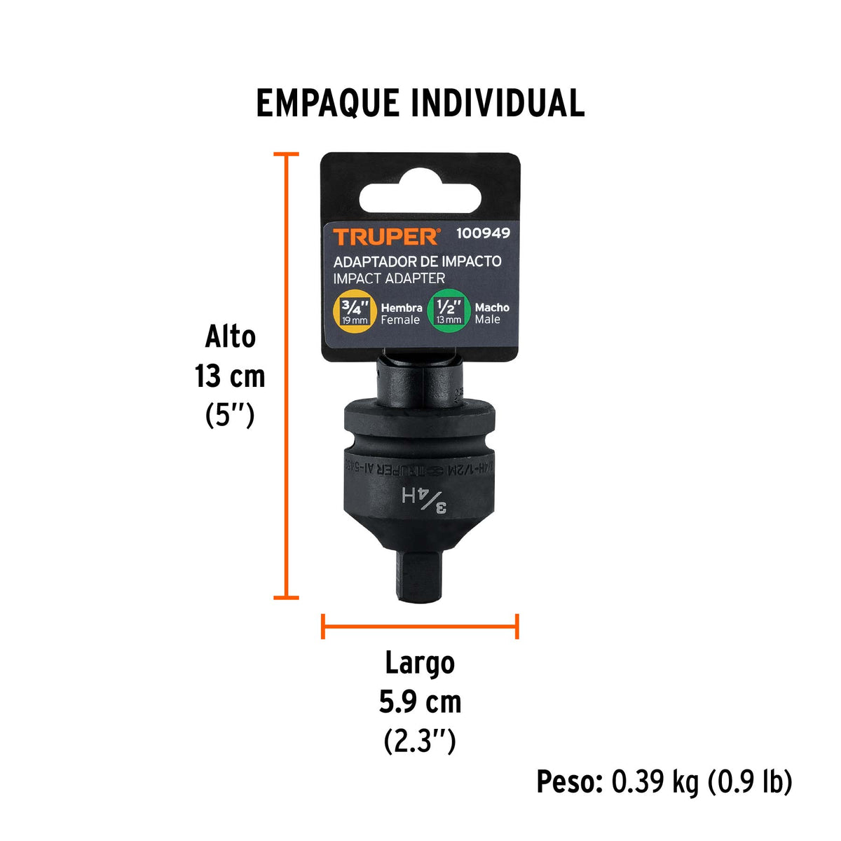 Adaptador de Impacto 3/4' (H) x 1/2' (M), TRUPER, Truper, SKU 100949 — vista 5