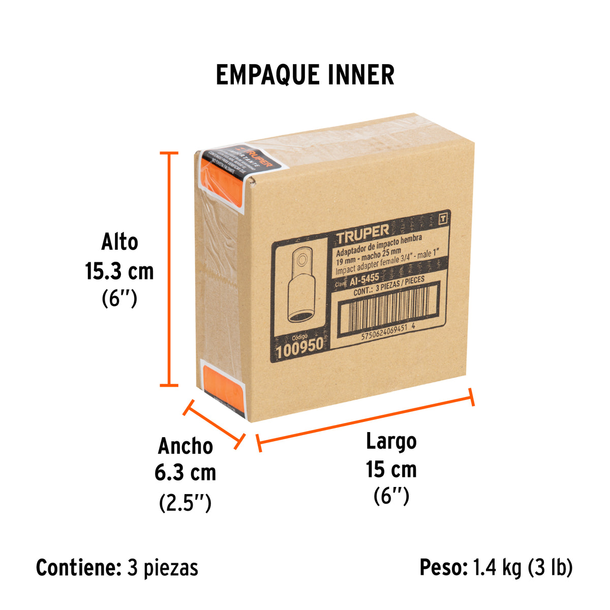 Adaptador de Impacto 3/4' (H) x 1' (M), TRUPER, Truper, SKU 100950 — vista 6