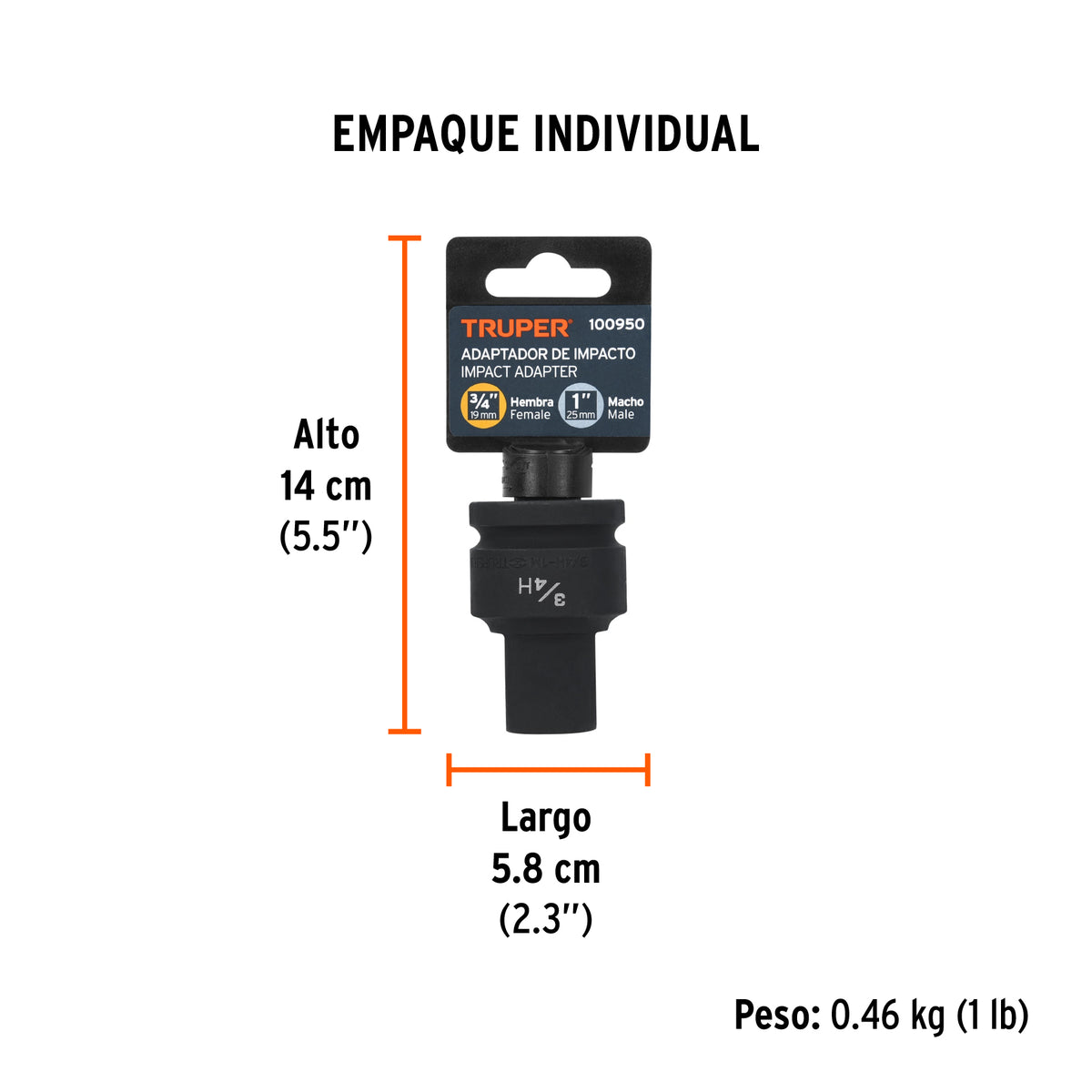 Adaptador de Impacto 3/4' (H) x 1' (M), TRUPER, Truper, SKU 100950 — vista 5