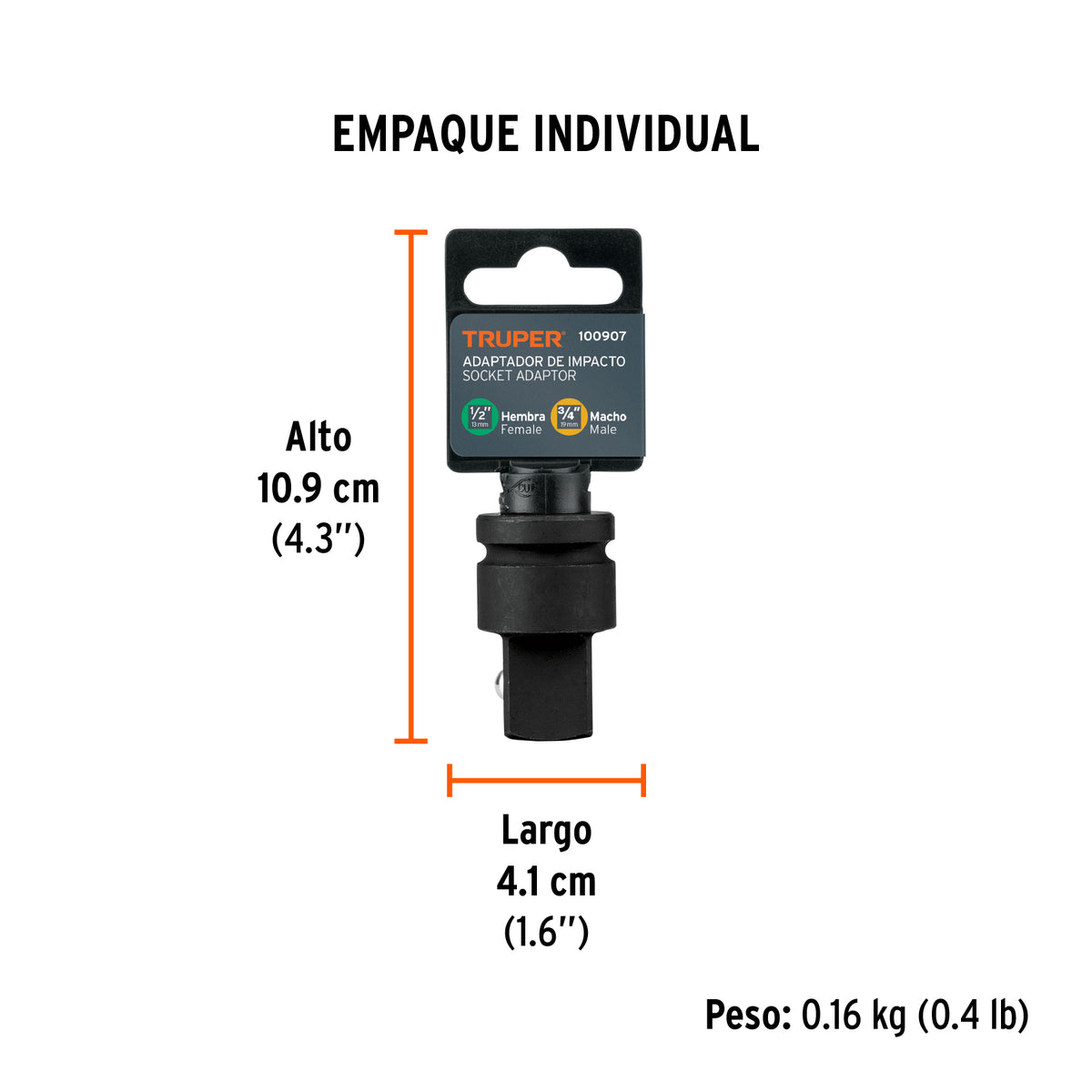 Adaptador de impacto 1/2' (H) x 3/4' (M), TRUPER, Truper, SKU 100907 — vista 5