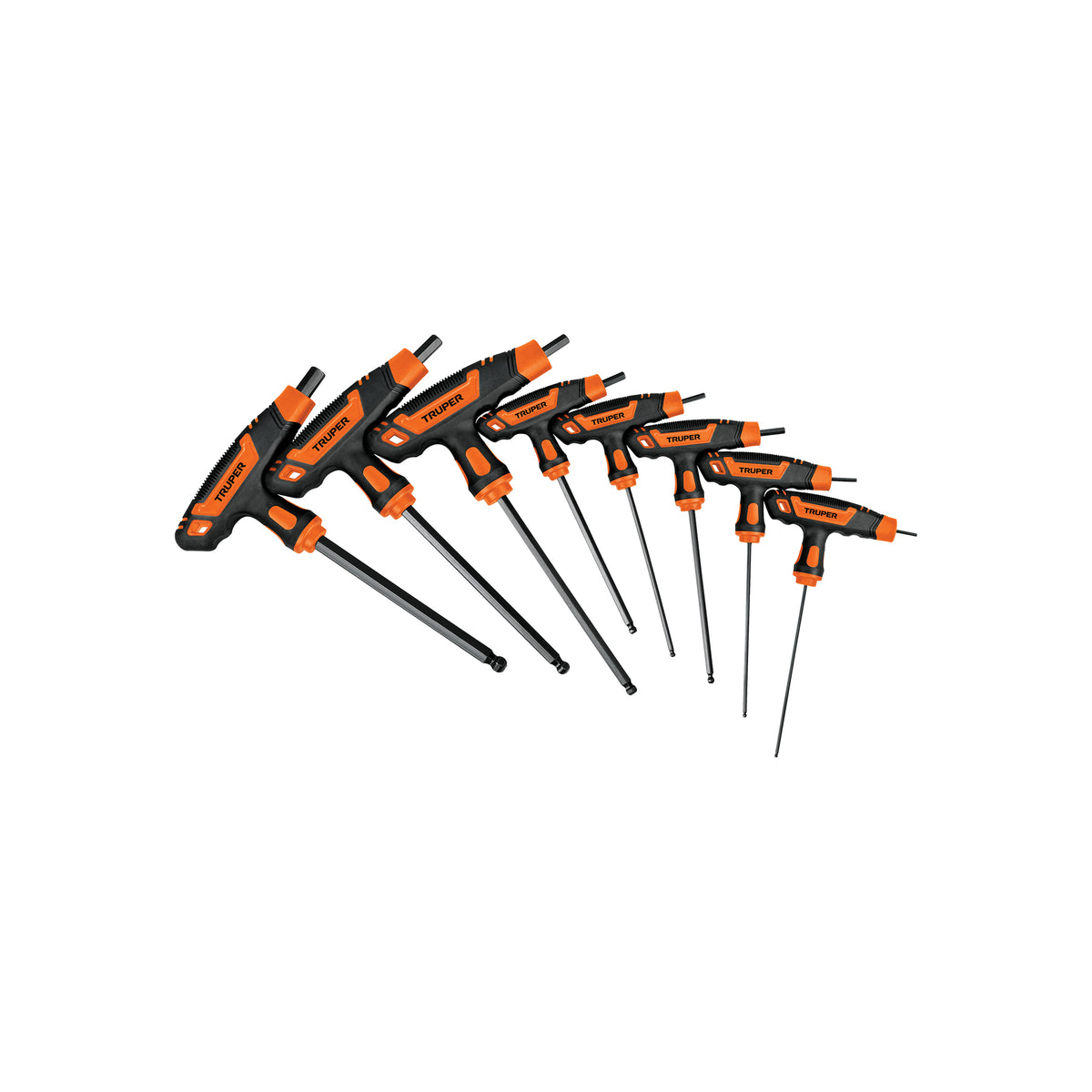 Juego 8 llaves hexagonales mm extralargas mango T,punta bola, Truper, SKU 100933