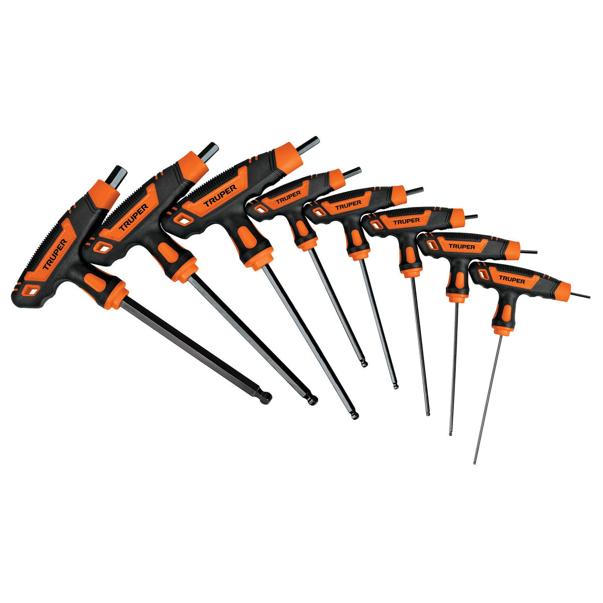 Juego 8 llaves hexagonales std extralarga mango T,punta bola, Truper, SKU 100934