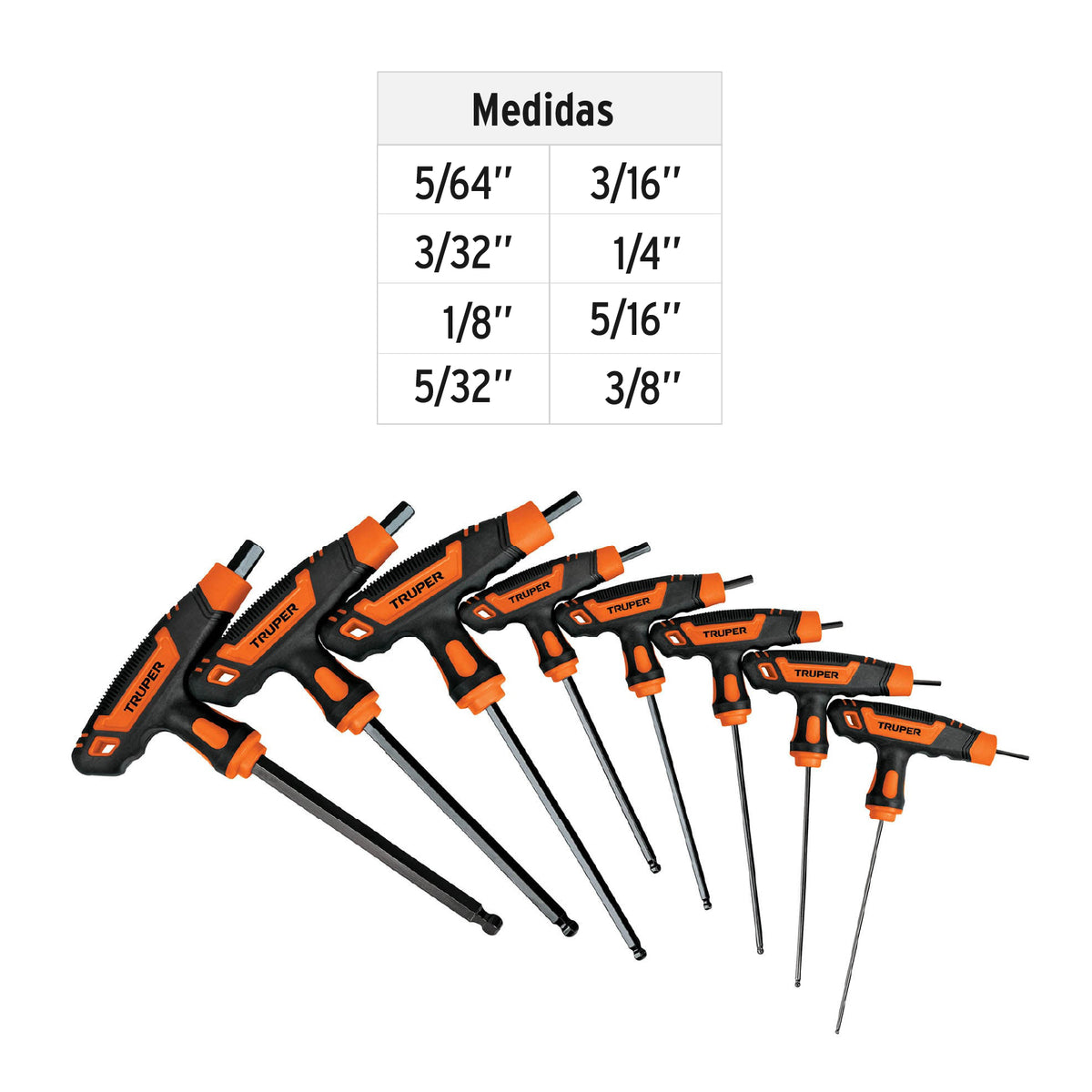 Juego 8 llaves hexagonales std extralarga mango T,punta bola, Truper, SKU 100934 — vista 4