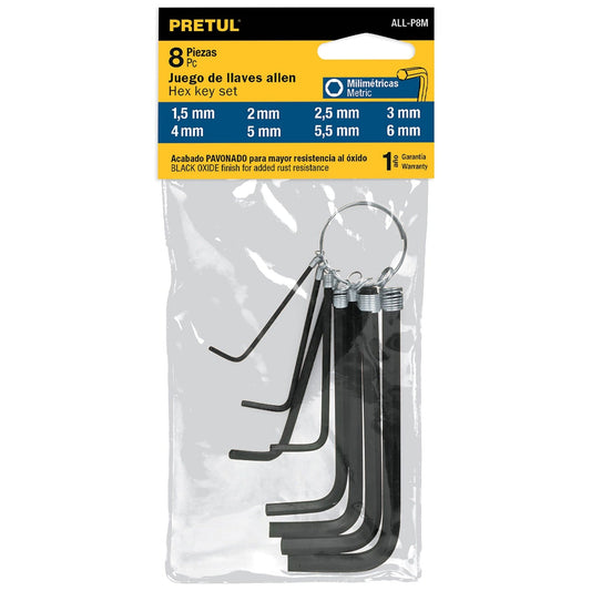 JUEGO 8 LLAVES ALLEN PUNTA HEX PRETUL 21851 ALL-P8M