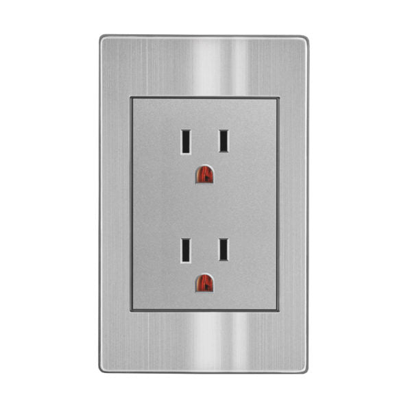 PLACA CONTACTO DOBLE ACERO INOX GRIS APL-104 CONTACTO DUPLEX