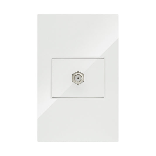 PLACA COAXIAL PARA TELEVISIÓN POR CABLE TOMA PARA TV MARCA ARTLITE COLOR BLANCO CON PLACA Y CHASIS ARMADO