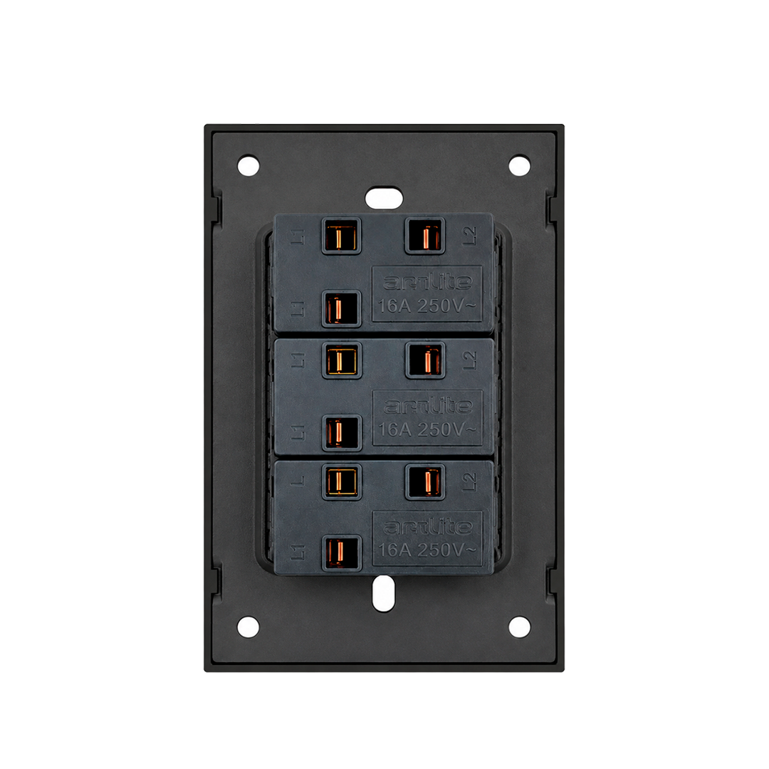 PLACA APAGADOR TRIPE INTERRUPTOR 3 VÍAS NEGRO LUXURY ARTLITE APL-603