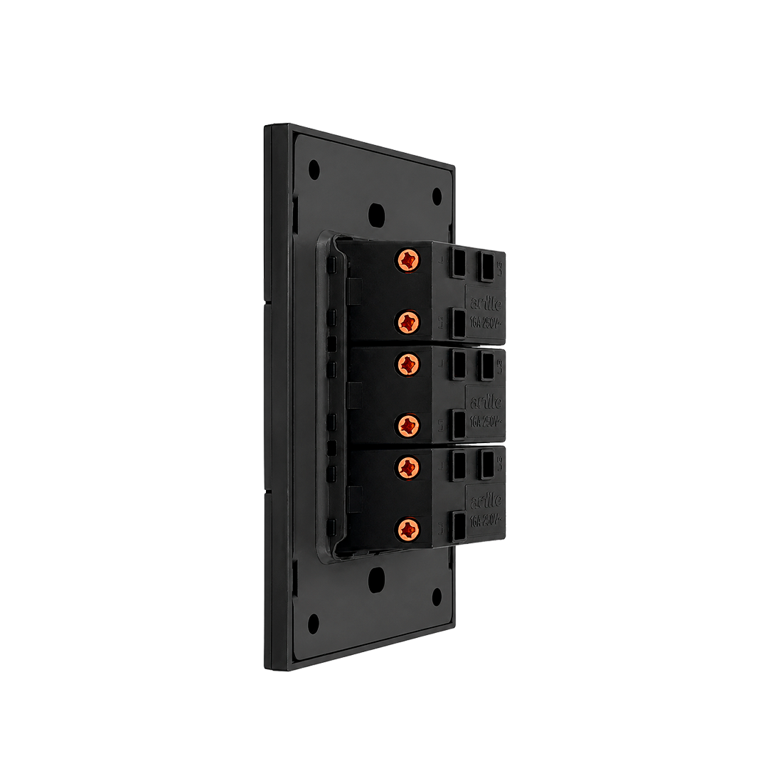 PLACA APAGADOR TRIPE INTERRUPTOR 3 VÍAS NEGRO LUXURY ARTLITE APL-603