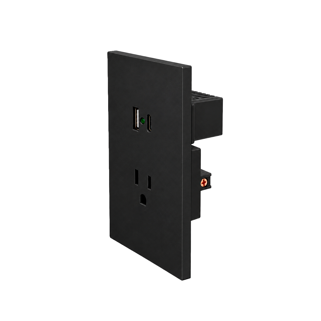 PLACA CONTACTO + USB A + USB C NEGRO LUXURY ARTLITE APL-607