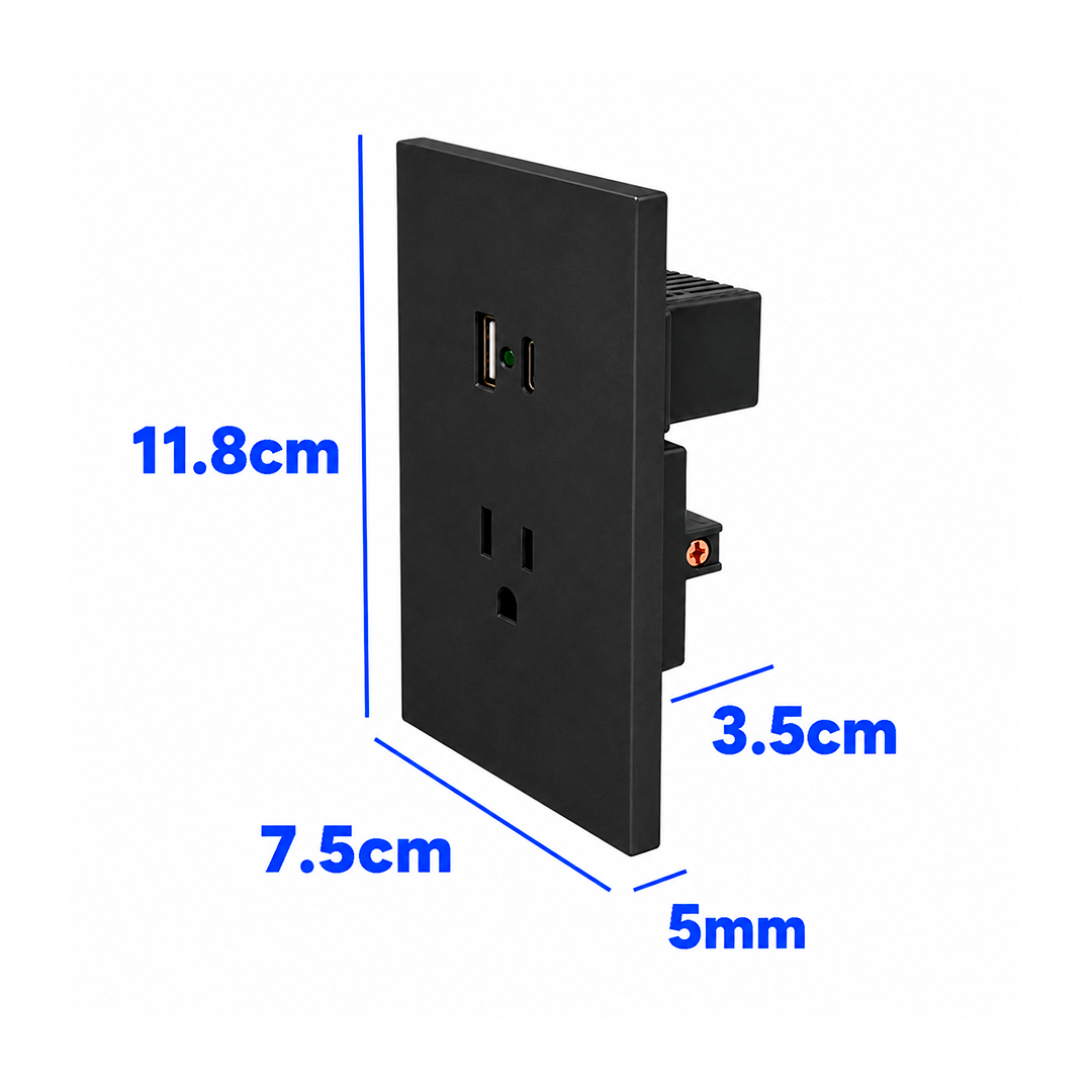 PLACA CONTACTO + USB A + USB C NEGRO LUXURY ARTLITE APL-607