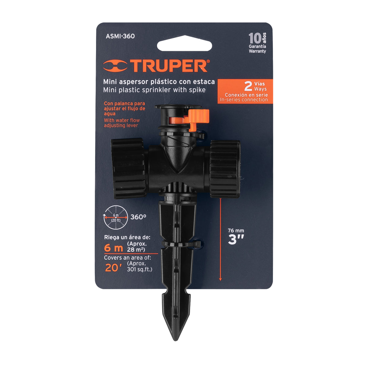 Mini aspersor plástico dos vías irrigación 360° TRUPER — foto oficial 2