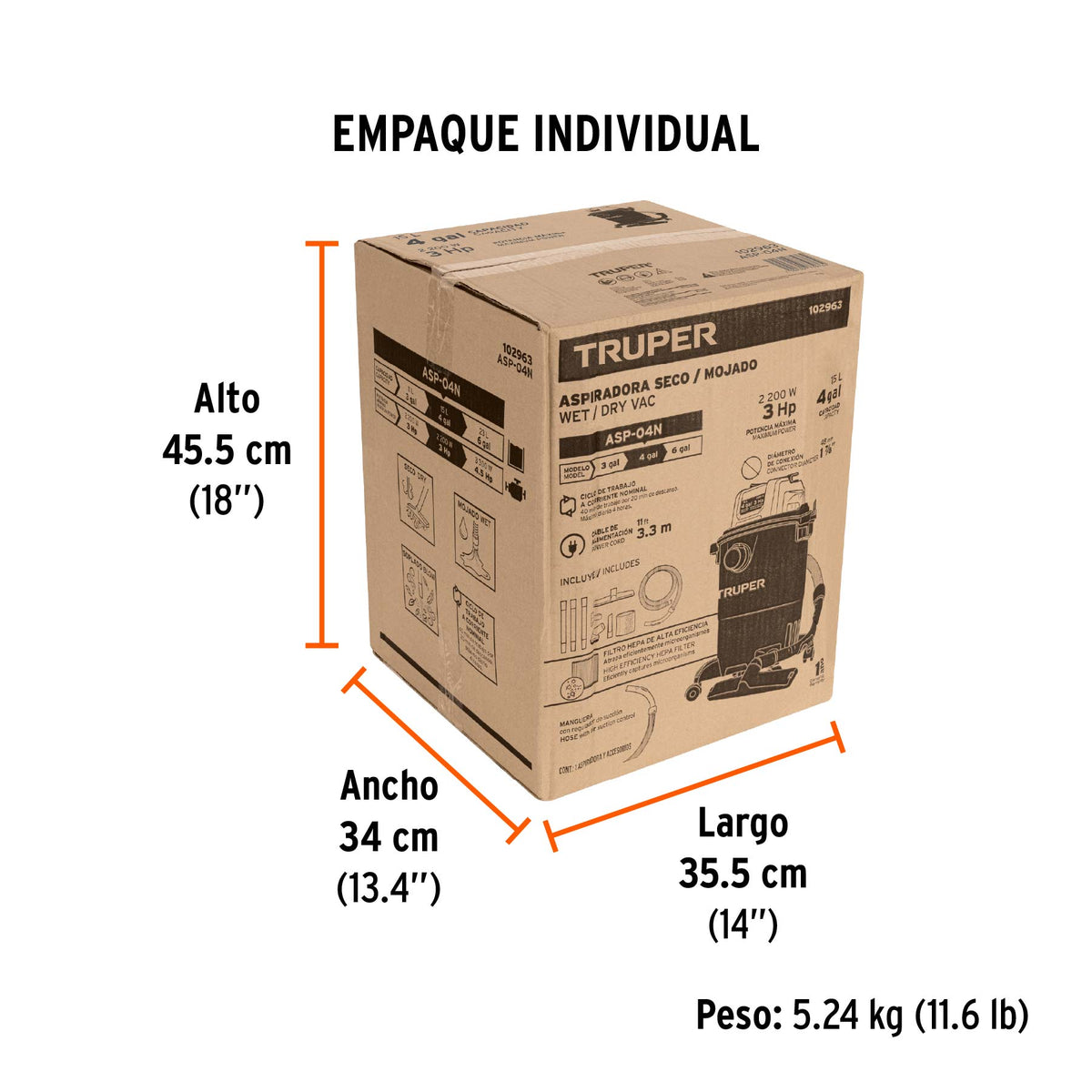 Aspiradora de sólidos y líquidos, 4 gal, plástica, negra, Truper, SKU 102963 — vista 5