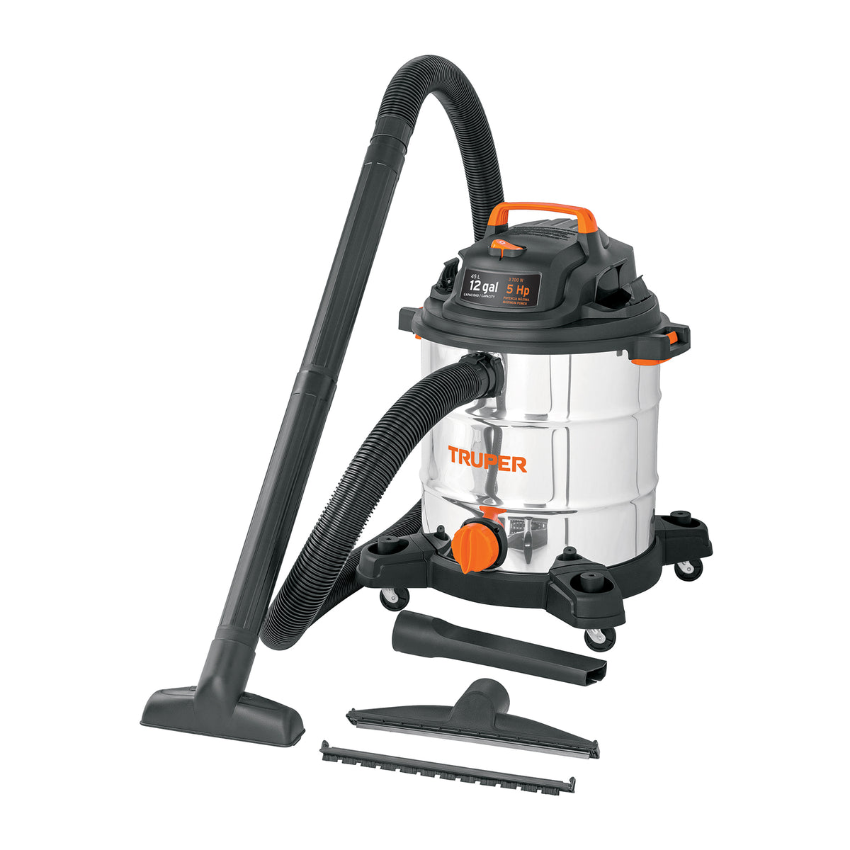 Aspiradora de sólidos y líquidos, 12 gal, acero inox, TRUPER, Truper, SKU 101524