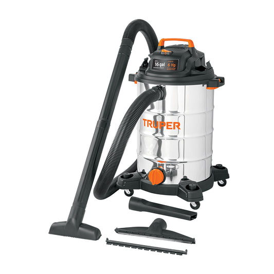 Aspiradora de sólidos y líquidos, 16 gal, acero inox, TRUPER, Truper, SKU 101525