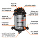 Aspiradora de sólidos y líquidos, 16 gal, acero inox, TRUPER, Truper, SKU 101525 — vista 3