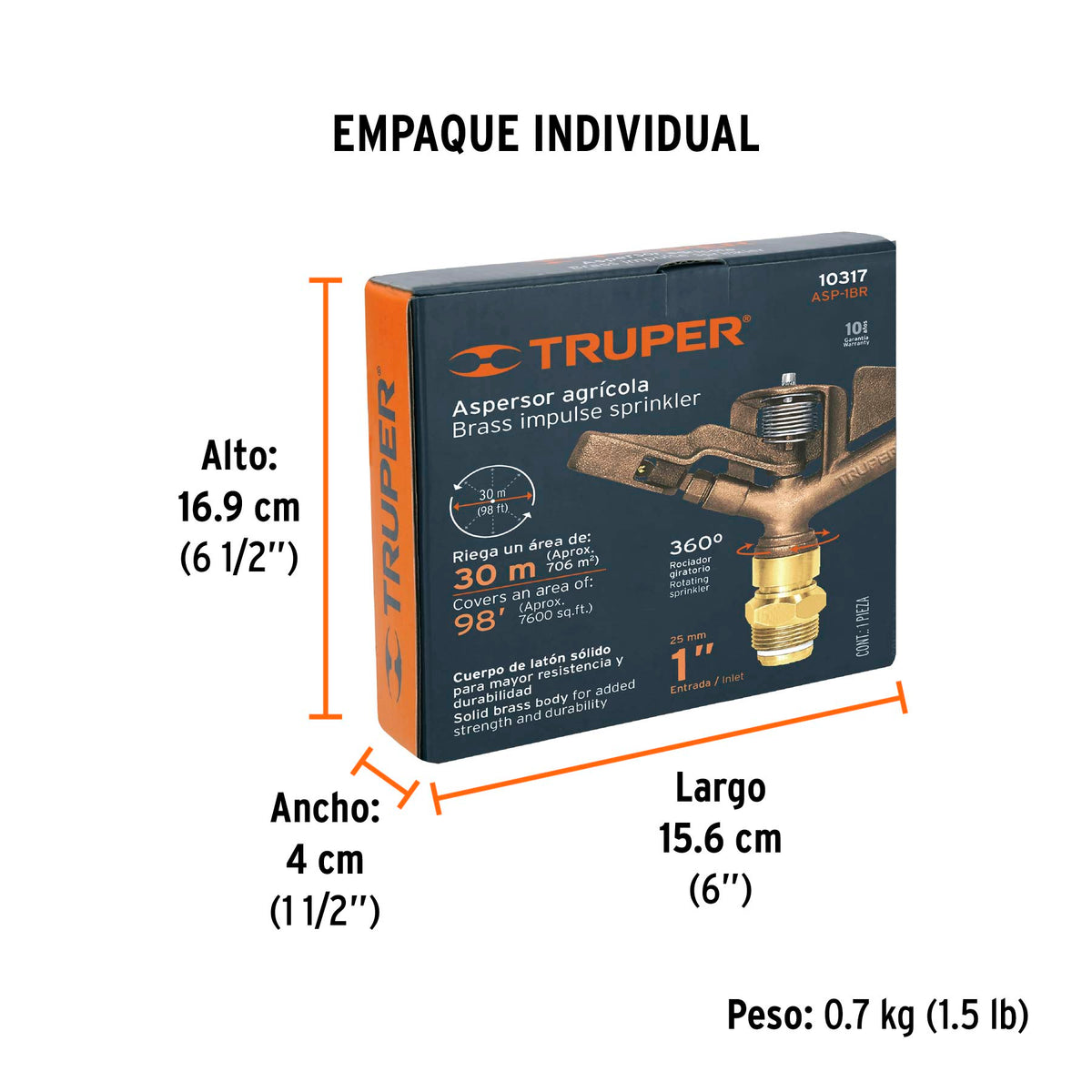 Aspersor agrícola de 1' fundido en latón, TRUPER, Truper, SKU 10317 — vista 5