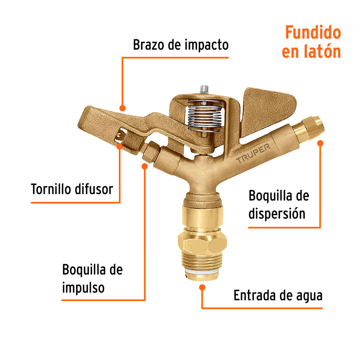 Aspersor agrícola de 1' fundido en latón, TRUPER, Truper, SKU 10317 — vista 3