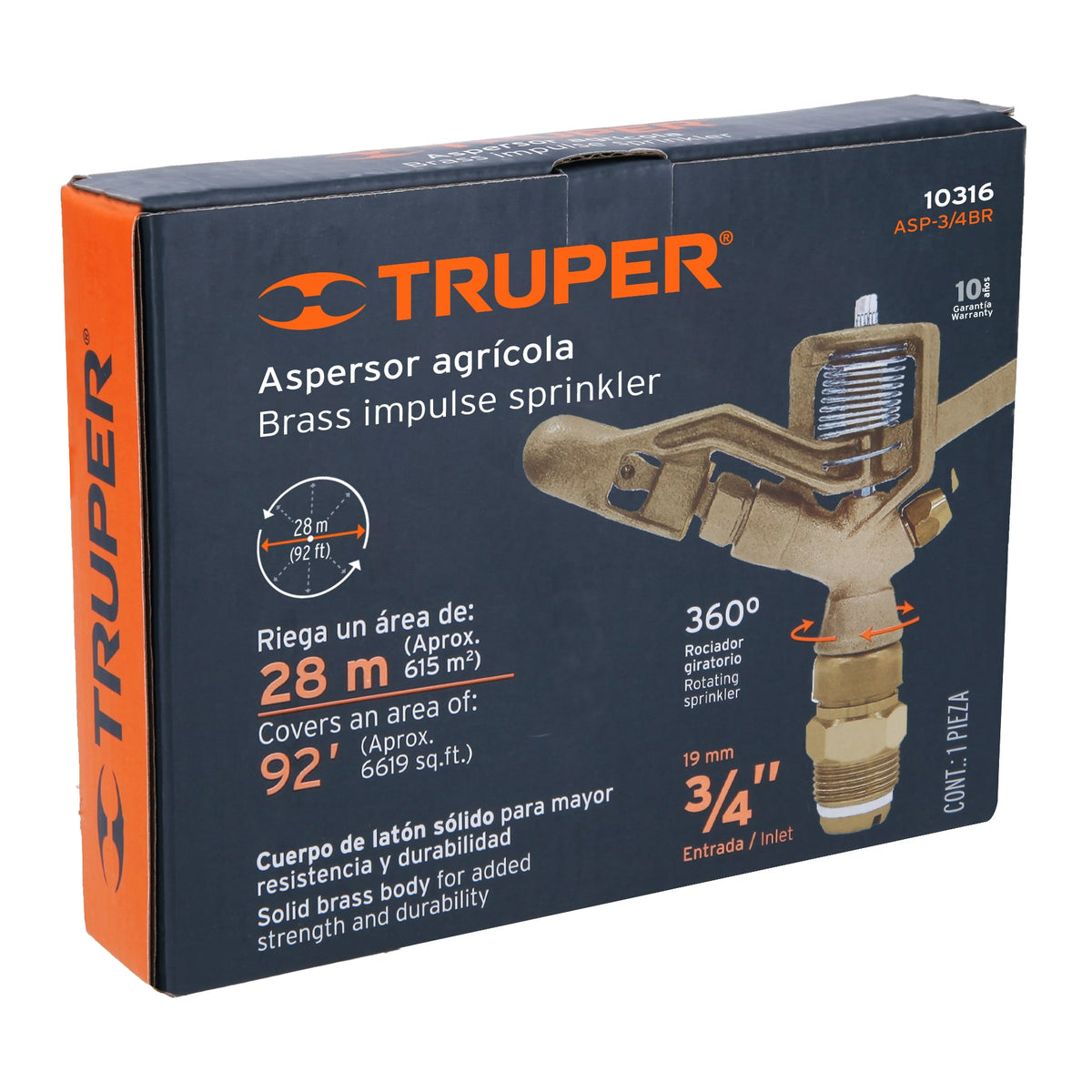 Aspersor agrícola de 3/4' fundido en latón, TRUPER — foto oficial 2
