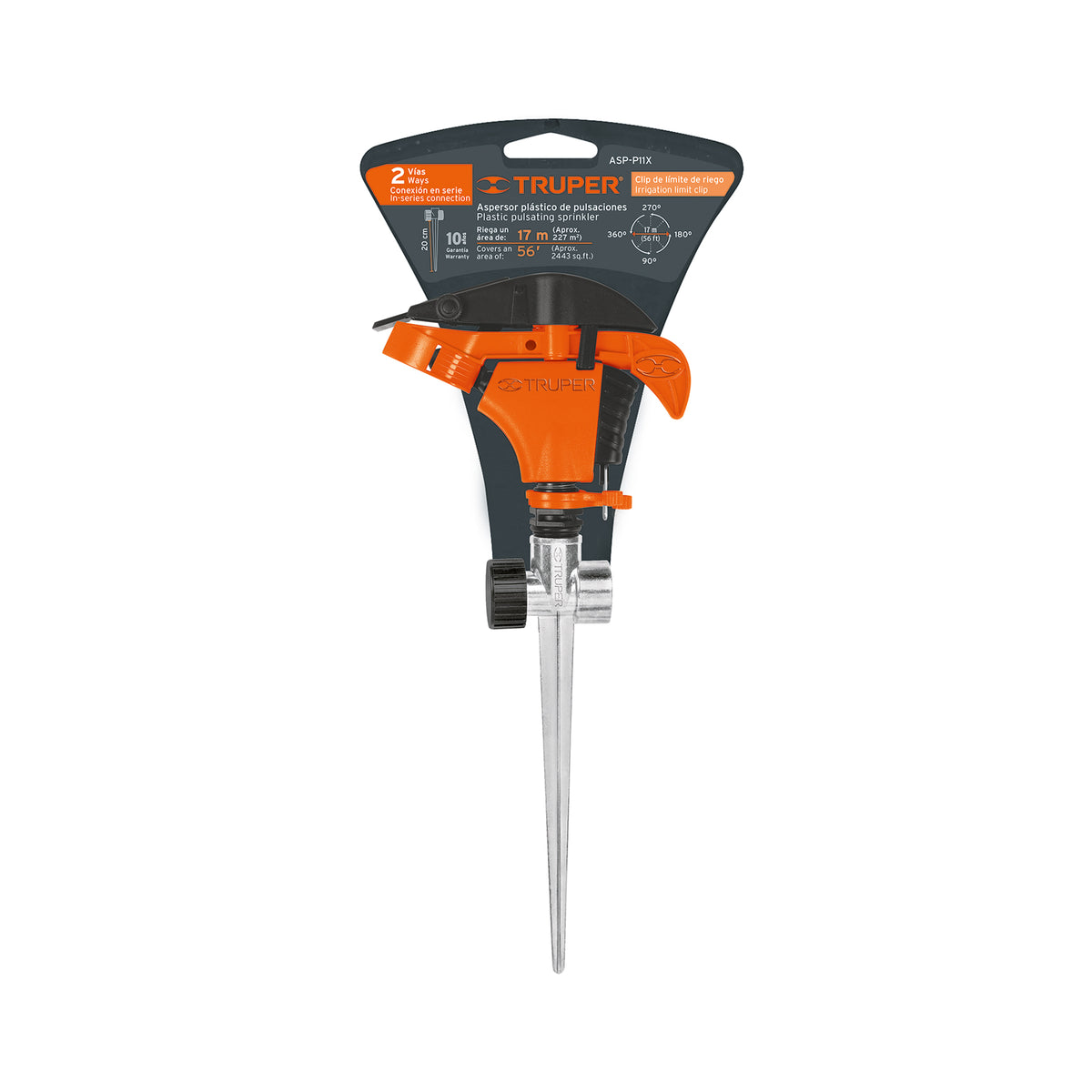 Aspersor plástico 11', dos vías, estaca metálica, TRUPER, Truper, SKU 10339 — vista 2