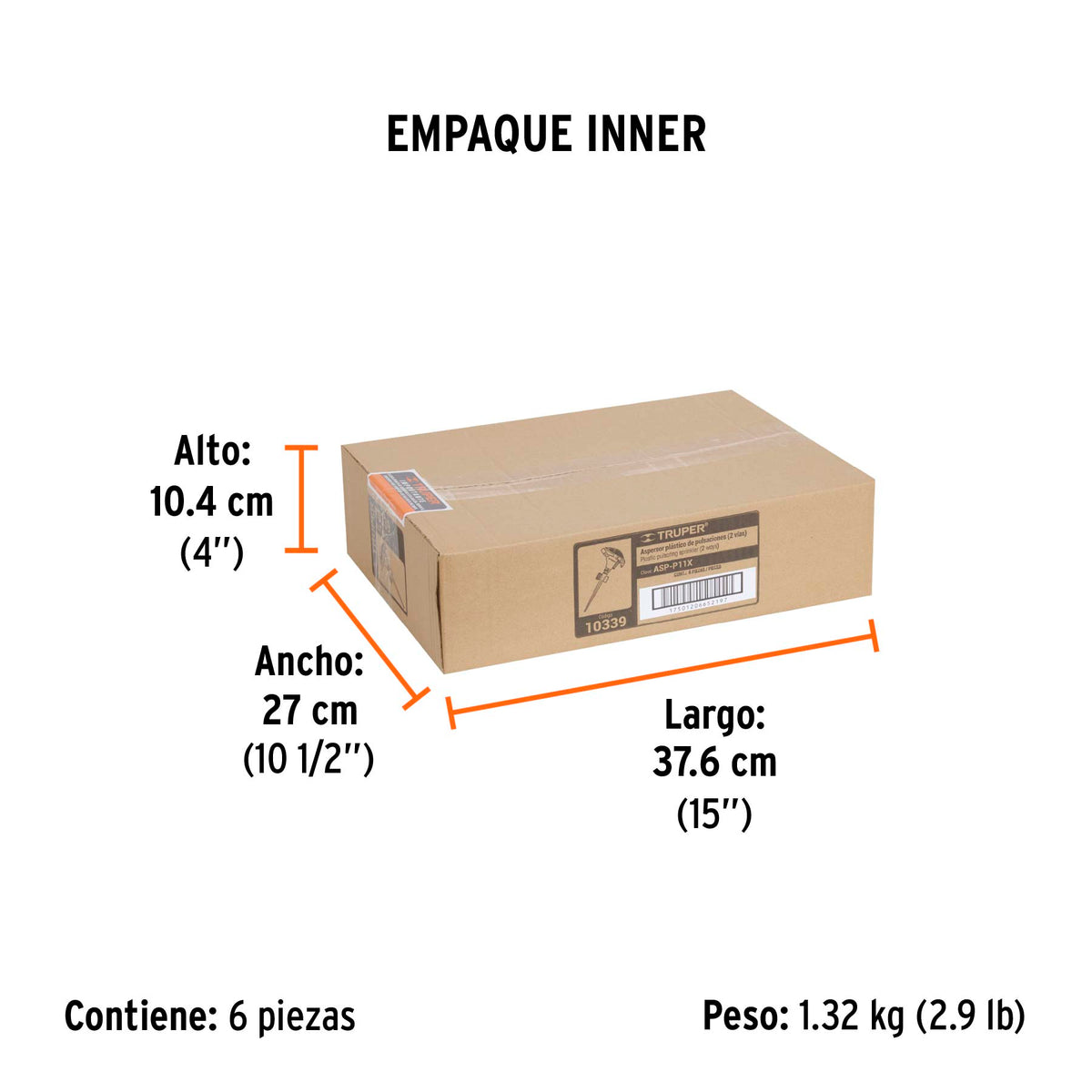Aspersor plástico 11', dos vías, estaca metálica, TRUPER, Truper, SKU 10339 — vista 6