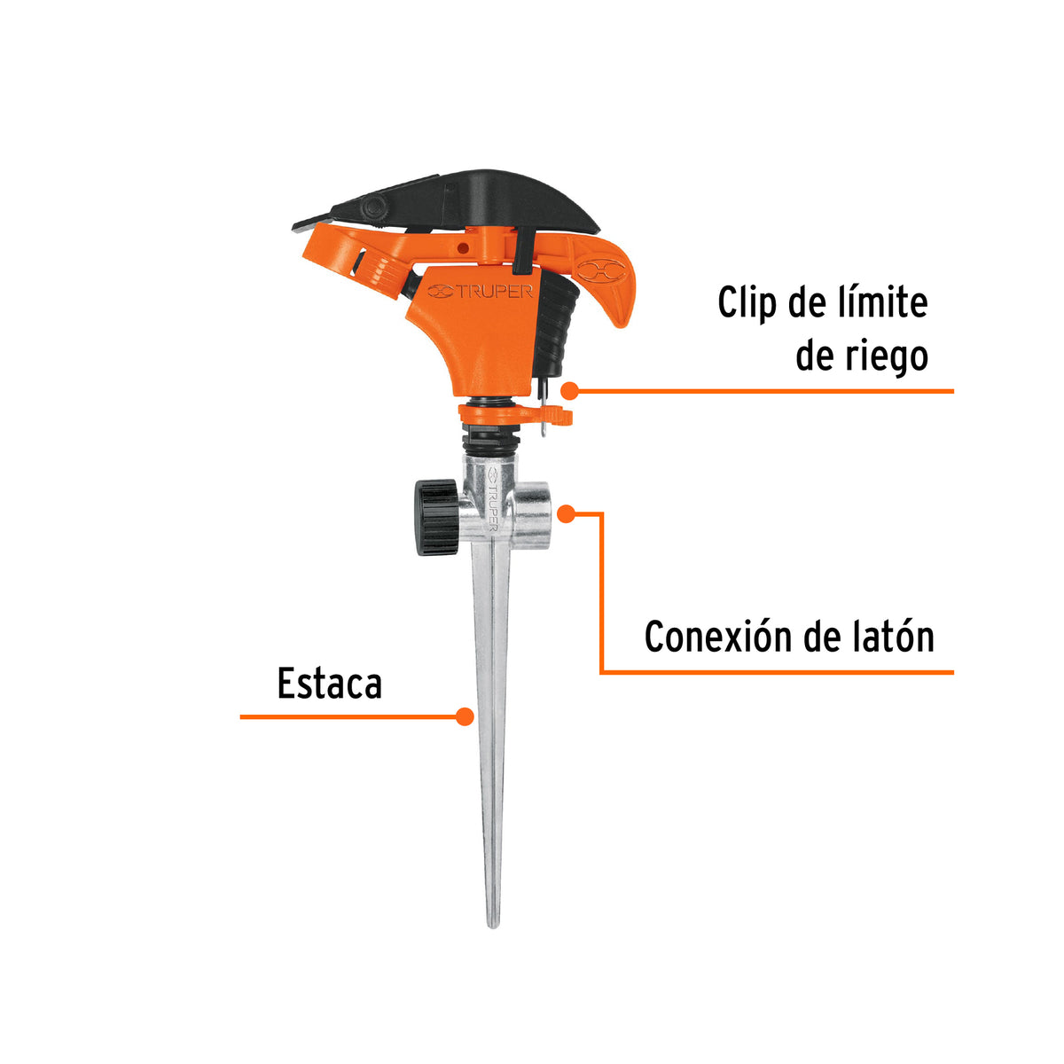 Aspersor plástico 11', dos vías, estaca metálica, TRUPER, Truper, SKU 10339 — vista 3