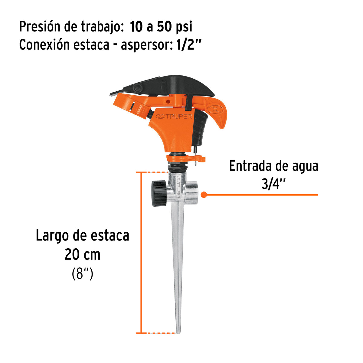 Aspersor plástico 11', dos vías, estaca metálica, TRUPER, Truper, SKU 10339 — vista 4