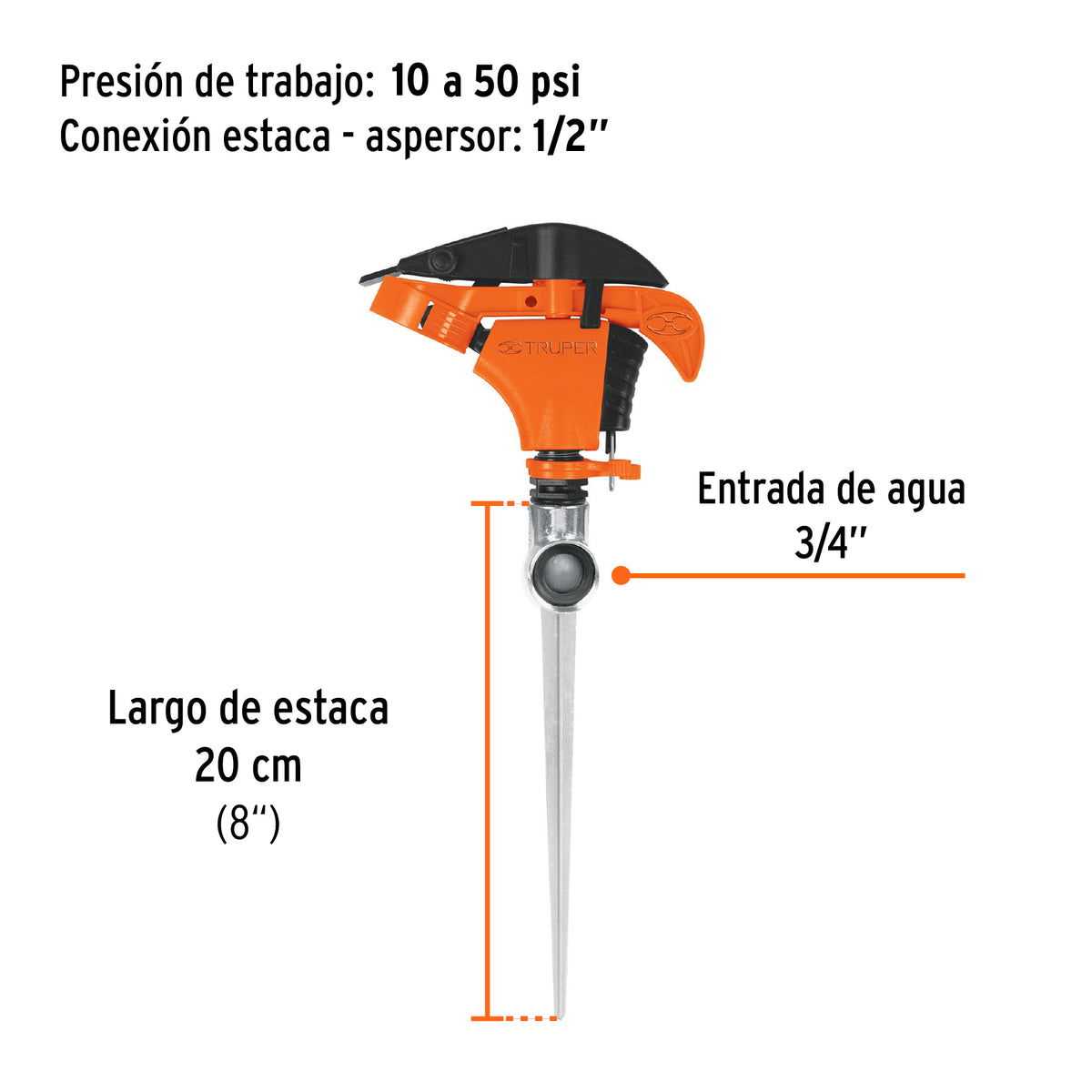 Aspersor plástico 11', una vía, estaca metálica, TRUPER, Truper, SKU 10336 — vista 4