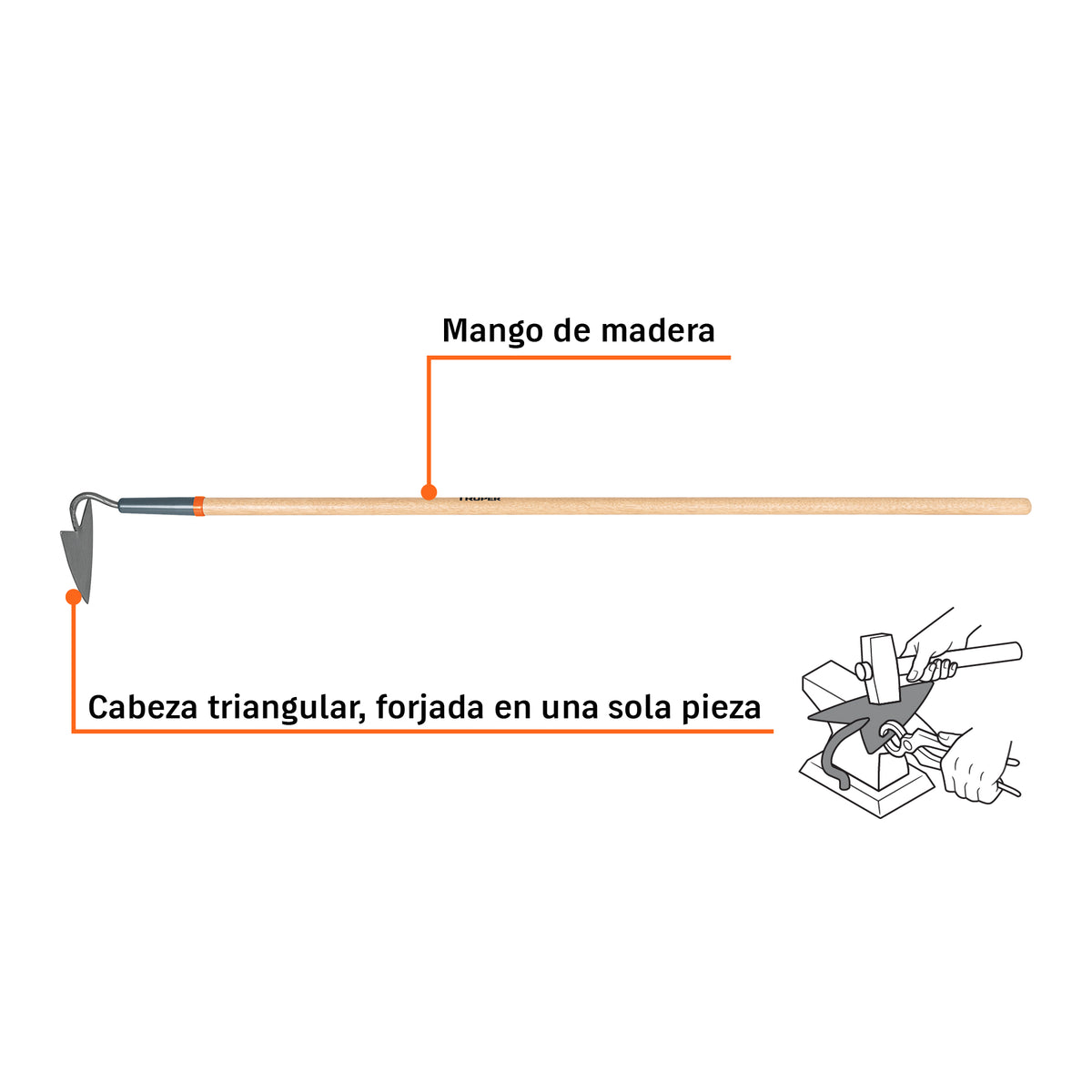 Azadón triangular jardinero, mango de madera 54', TRUPER, Truper, SKU 102140 — vista 3