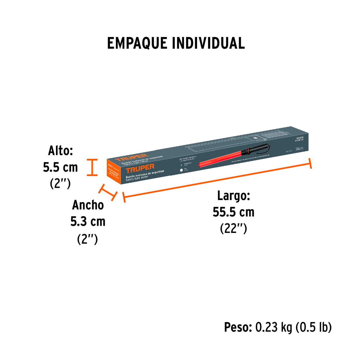 Bastón luminoso de 53 cm con luz LED y clip para cinturón, Truper, SKU 101219 — vista 5