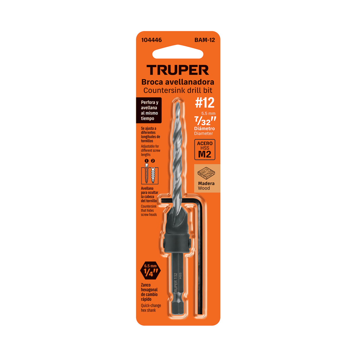 Broca avellanadora #12 para madera, 7/32', TRUPER — foto oficial 2