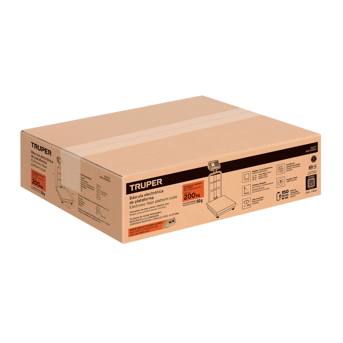 Báscula electrónica de plataforma, 200 kg, inoxidable TRUPER — foto oficial 2