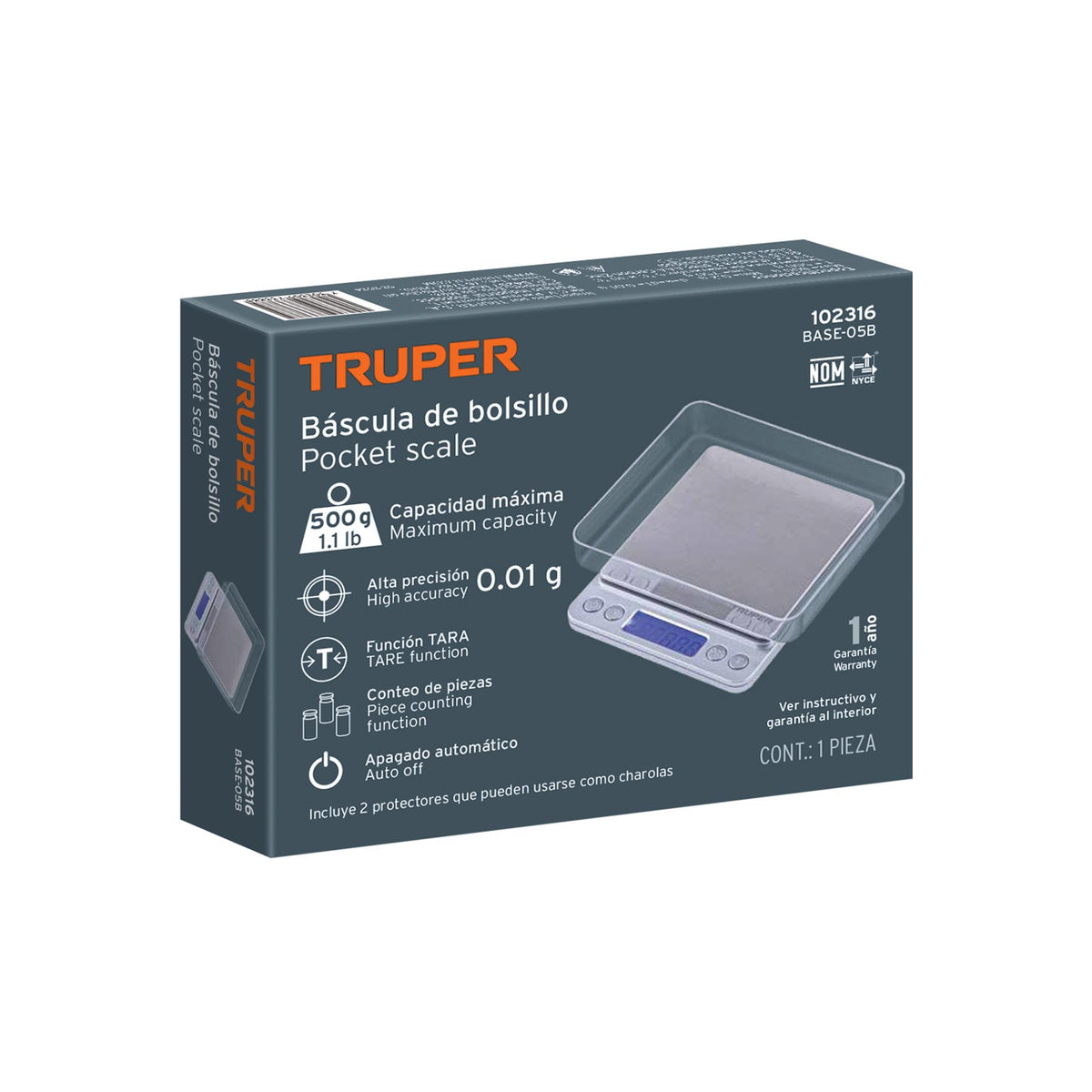 Báscula electrónica de precisión, de bolsillo, 500 g, TRUPER — foto oficial 2