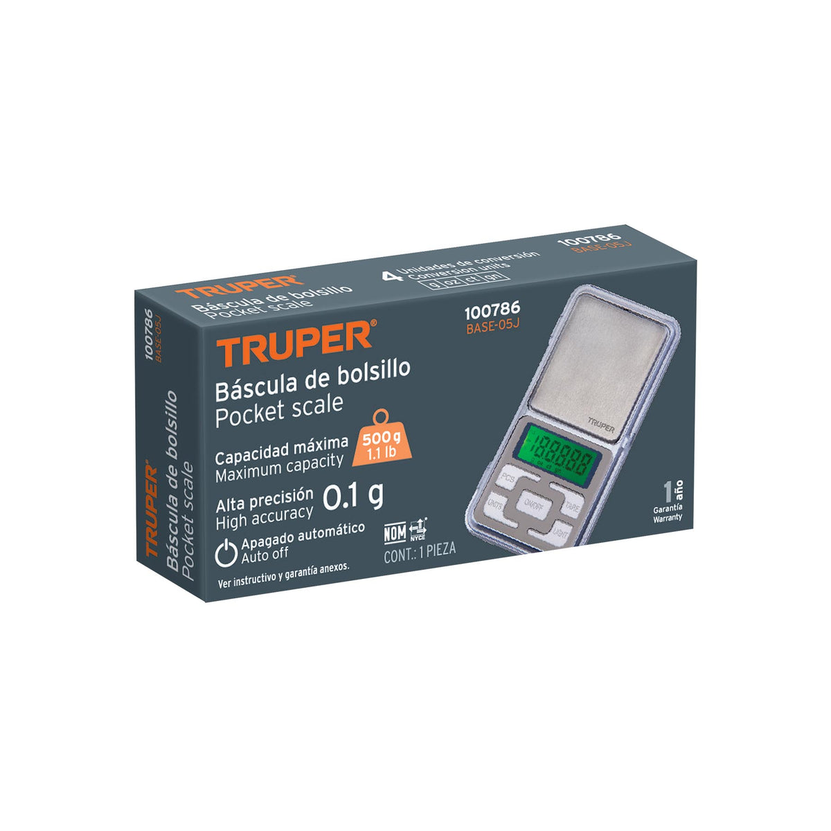 Báscula electrónica de bolsillo, de pilas, 500 g, TRUPER — foto oficial 2