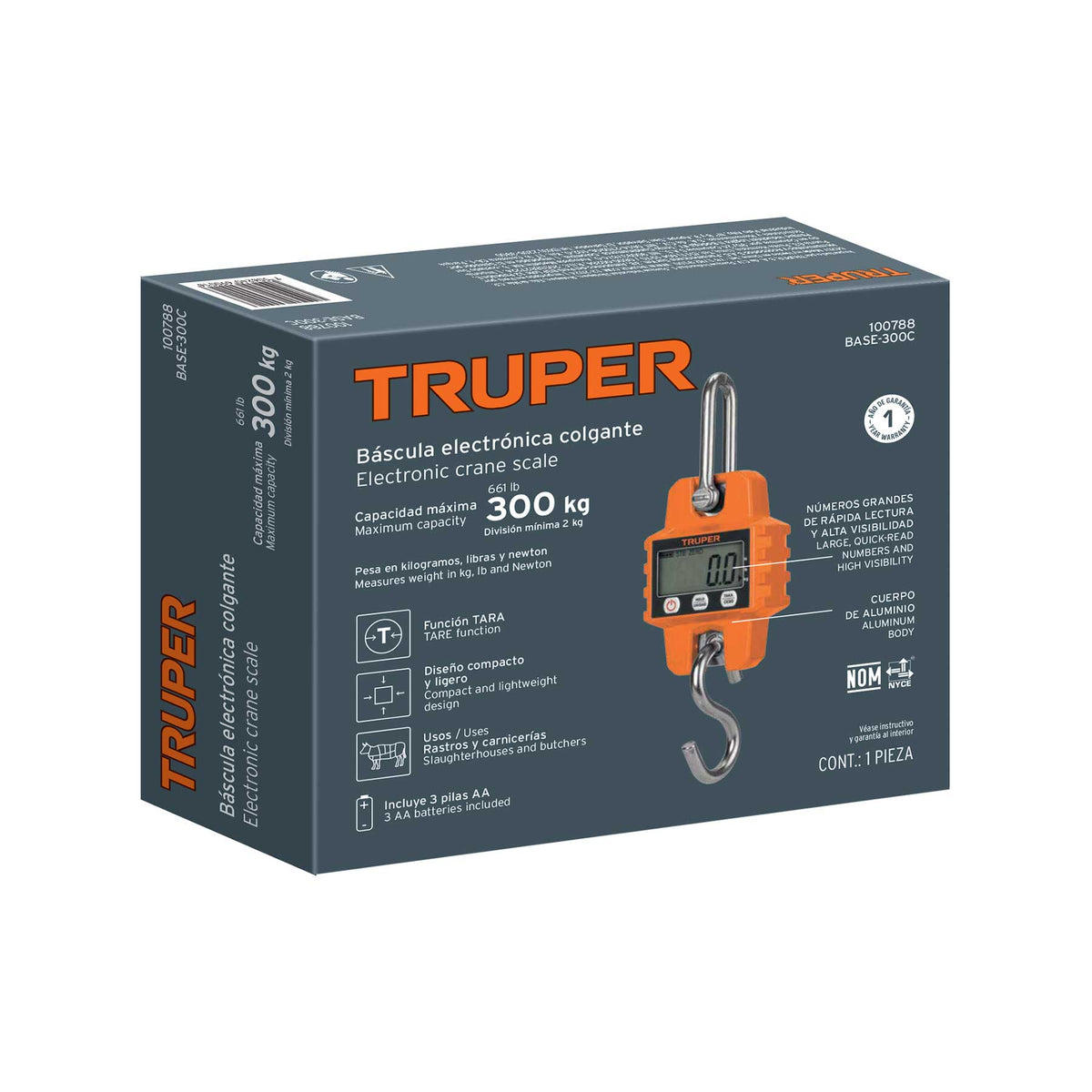 Báscula electrónica colgante, de pilas, 300 kg, TRUPER, Truper, SKU 100788 — vista 2