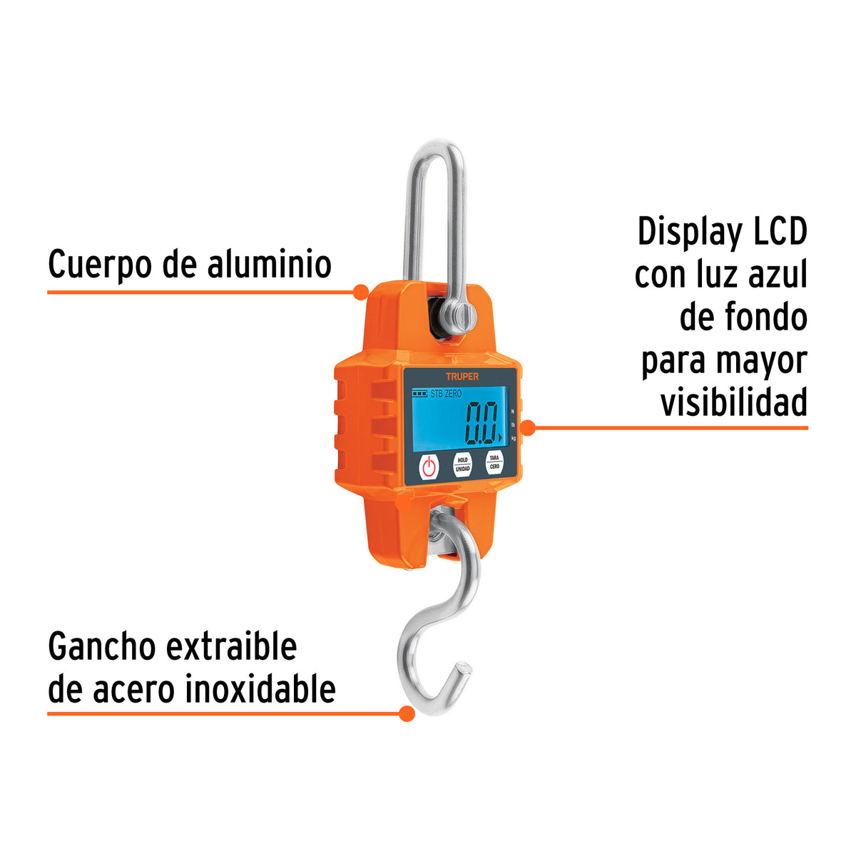 Báscula electrónica colgante, de pilas, 300 kg, TRUPER, Truper, SKU 100788 — vista 3