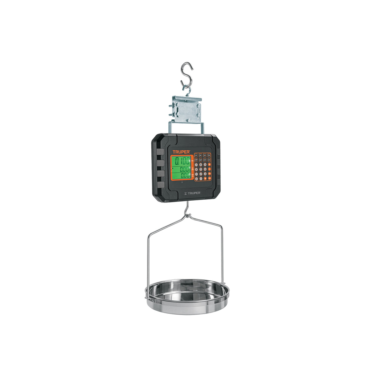Báscula electrónica colgante, recargable, c/charola, 40 kg, Truper, SKU 102898