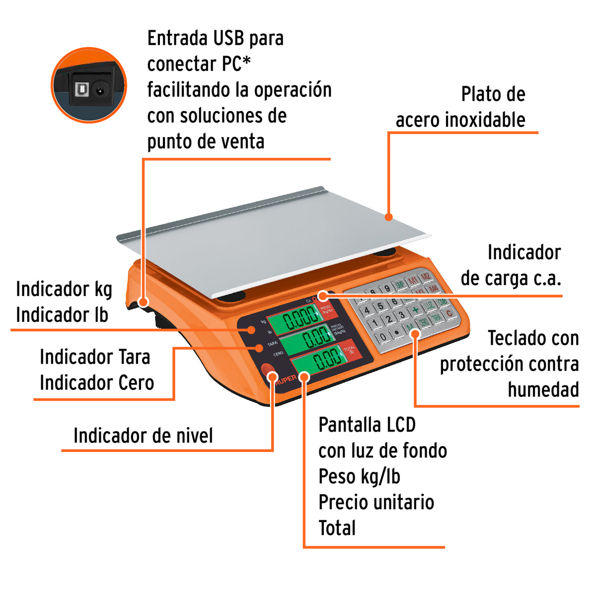 Báscula electrónica multifunciones 40 kg USB, TRUPER, Truper, SKU 103131 — vista 3